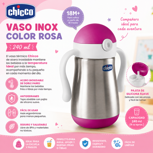 Chicco Vaso Inox Color Rosa 240ml 18M+ 6931-10 / 121601