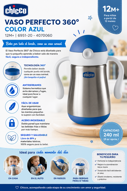 Chicco Vaso Perfecto 360 Color Azul 12M+ 6951-20 - 121618