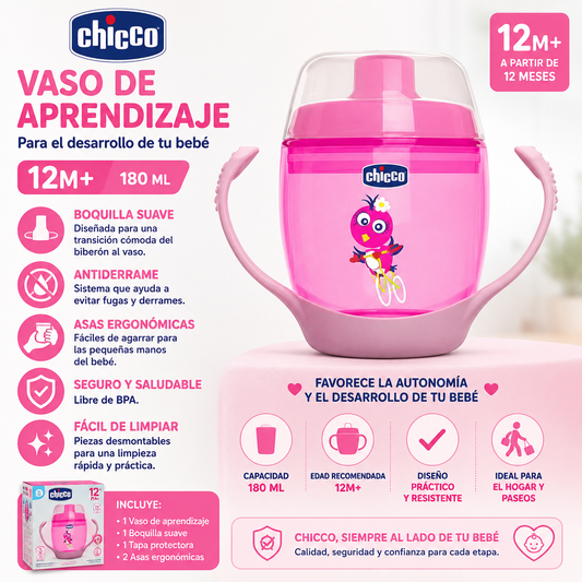 Chicco Vaso de Aprendizaje Rosa 12M+ 180ml - 6824-10