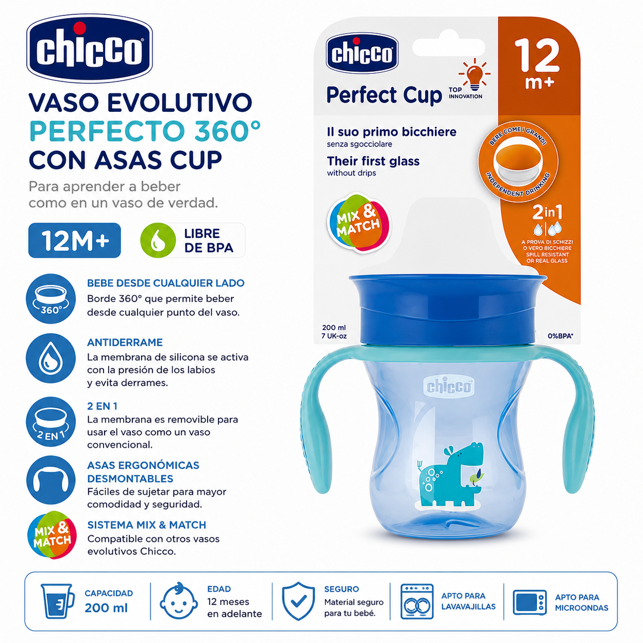 Chicco Vaso Perfecto 360° Color Azul 12M+ 6951-20 - 4070060