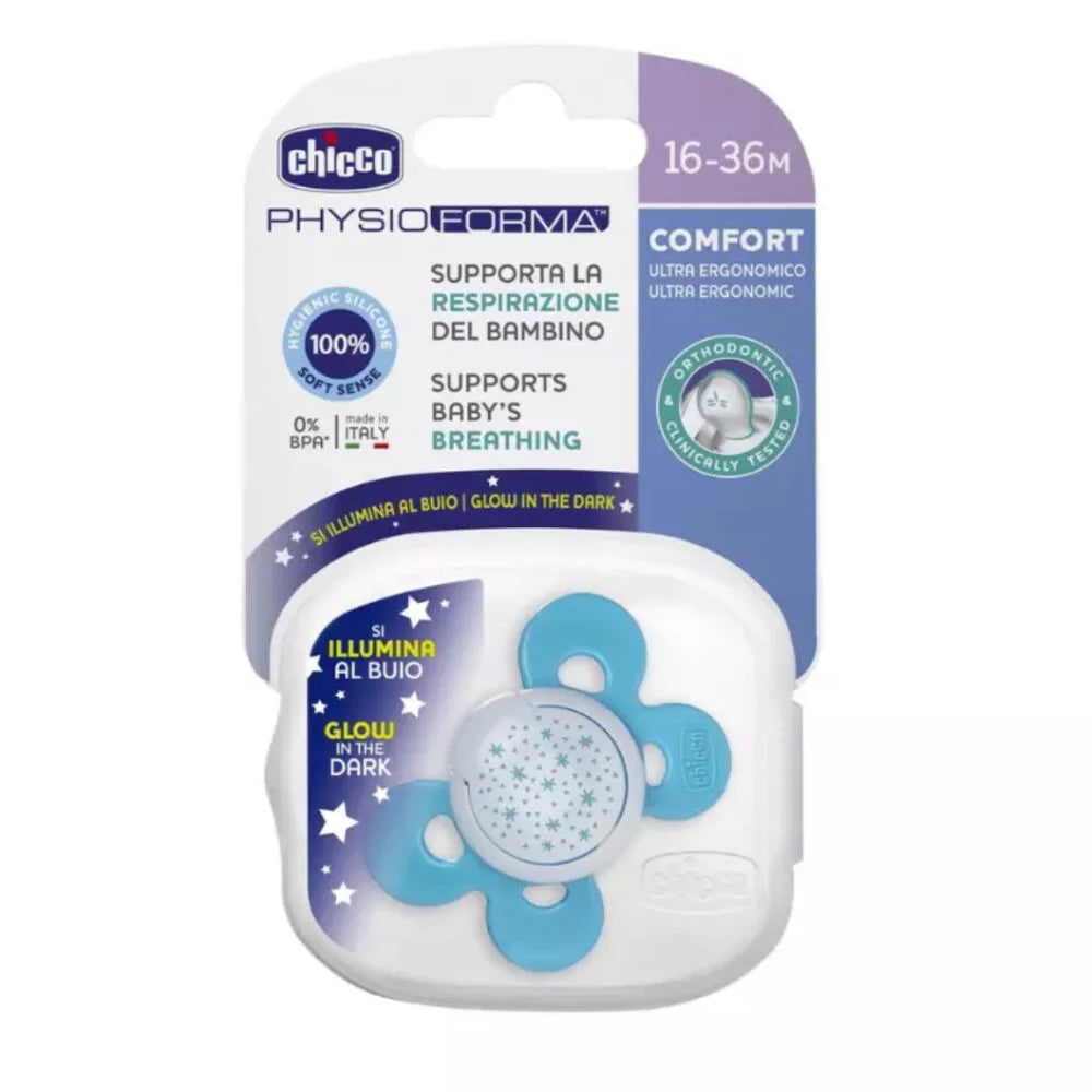 CHICCO CHUPETE CONFORT LUMINOSO SILICONA 16-36M X1 AZUL 74915-41 AZUL / TURQUESA