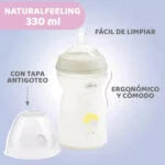 CHICCO BIBERON NATURAL FEELING 330ML 6M+ ROSA 81335-10 AZUL 81335-20 UNISEX 81335-30