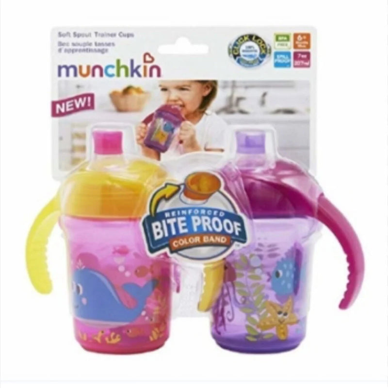 MUNCHKIN VASO ENTRENAMIENTO X2 BITE PROOF 6M+ COLOR LILA & ROSA 438431