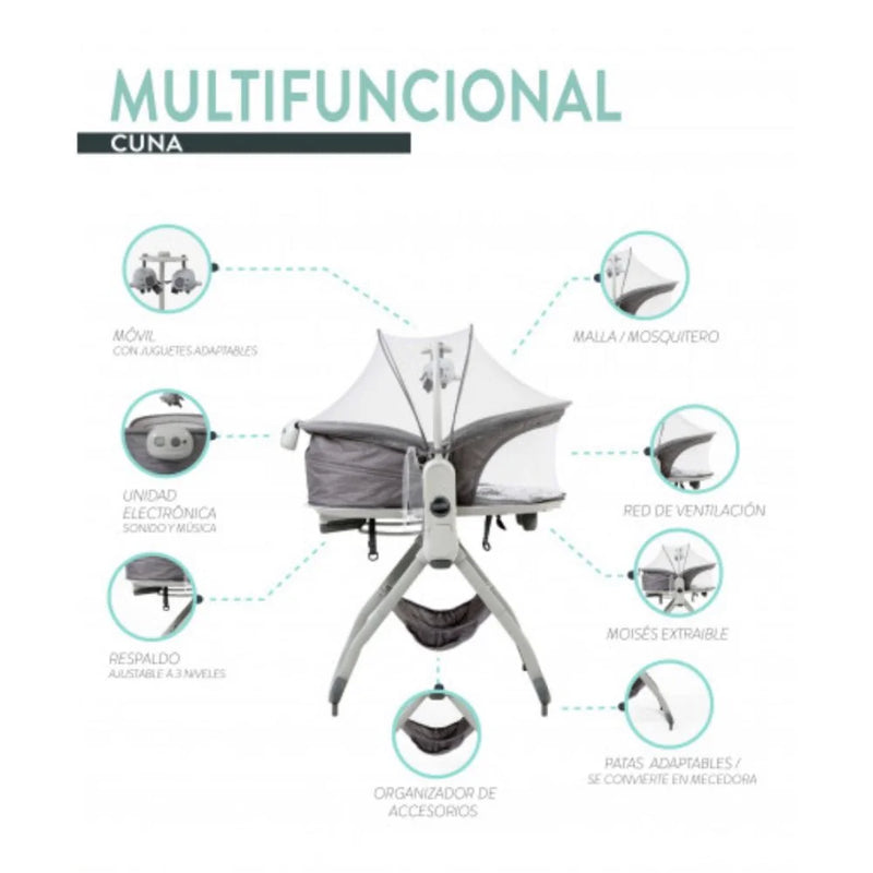 PREMIUM BABY CUNA MULTIFUNCION 6EN1 MELODIAS+MECEDORAS+MOISES+GRIS+VIBRACION R.N-9/15KG PB2216 - 2037441