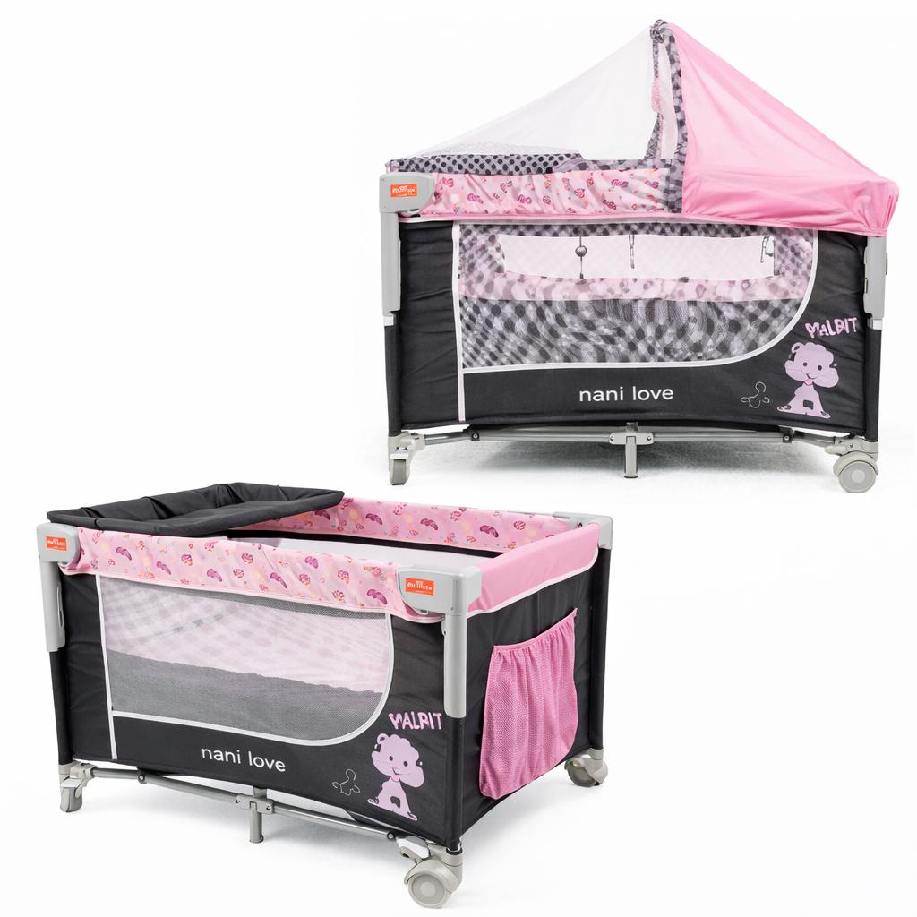 MAMI LOVE CUNA CORRALITO COLECHO MADISON C/ MOSQUITERO & CAMBIADOR  GRIS - MM2406 - ROSA - MM2407