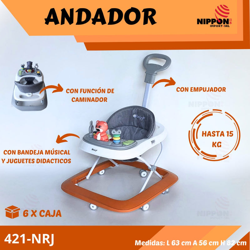 ANDADOR+CAMINADOR+BANDEJA MUSICAL-JUGUETE DIDATICOS C/EMPUJADOR HASTA 15KG 421421