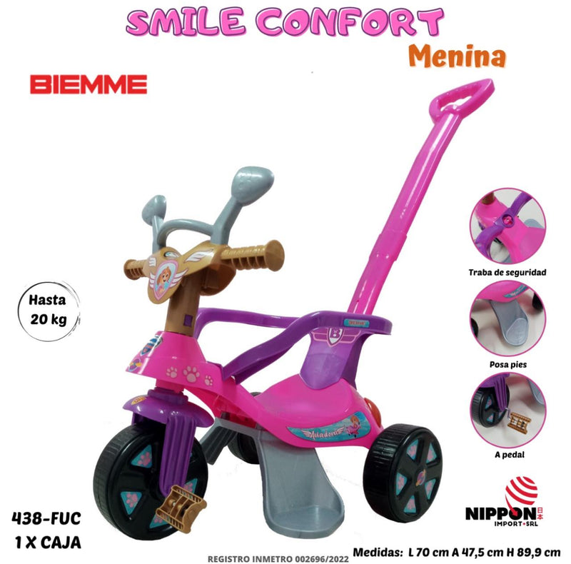 BABY INFANTIL TRICICLO CON EMPUJADOR BY BIEMME TRAVA SEGURIDAD - CON POSA PIE -PEDAL HASTA 20KG - 448 AZUL/AMARILLO - 438 FUCSIA/ROSA