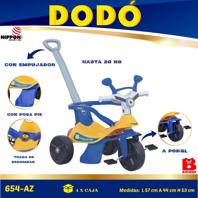 BABY INFANTIL TRICICLO CON EMPUJADOR BY BIEMME TRAVA SEGURIDAD - CON POSA PIE -PEDAL HASTA 20KG - 448 AZUL/AMARILLO - 438 FUCSIA/ROSA