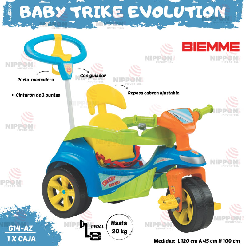 BABY INFANTIL TRICICLO TRIKE EVOLUTION CON VARILLA DE DIRECCION BY BIEMME 20KG - 613 ELEGANCE VINO