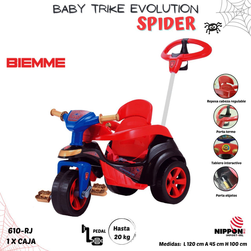 BABY INFANTIL TRICICLO TRIKE EVOLUTION CON VARILLA DE DIRECCION BY BIEMME 20KG - 613 ELEGANCE VINO