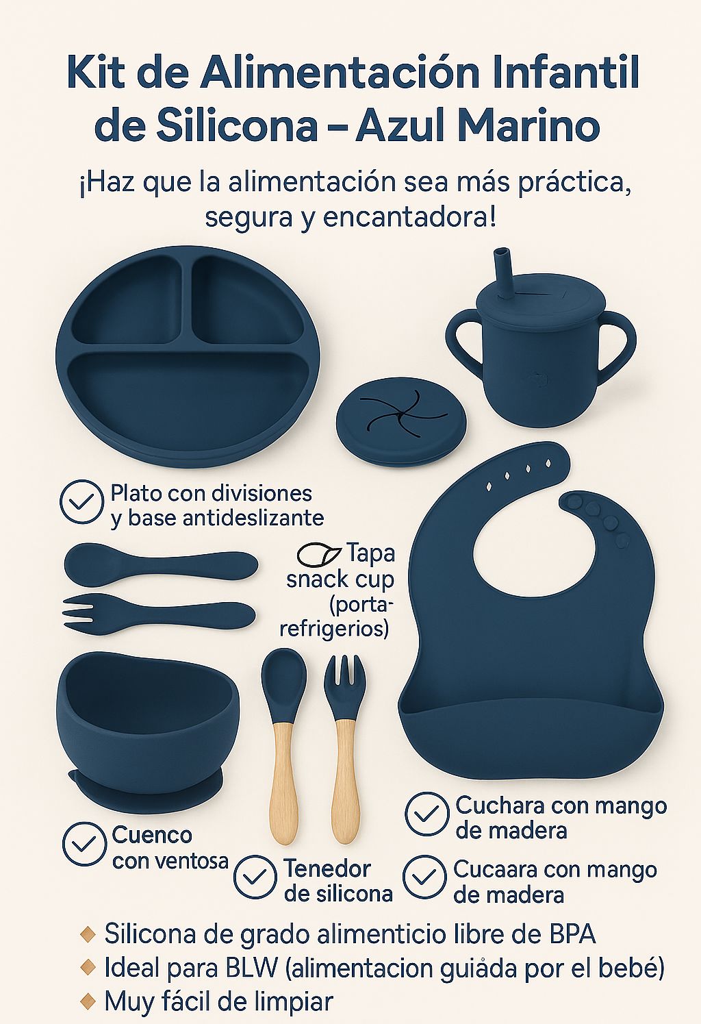 BABY ALIMENTACIÓN SET CUBIERTOS COMPLETOS 8 PIEZAS SILICONA Y9