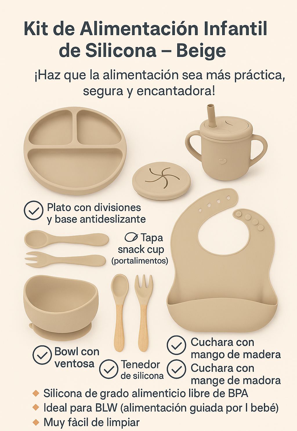 BABY ALIMENTACIÓN SET CUBIERTOS COMPLETOS 8 PIEZAS SILICONA Y9
