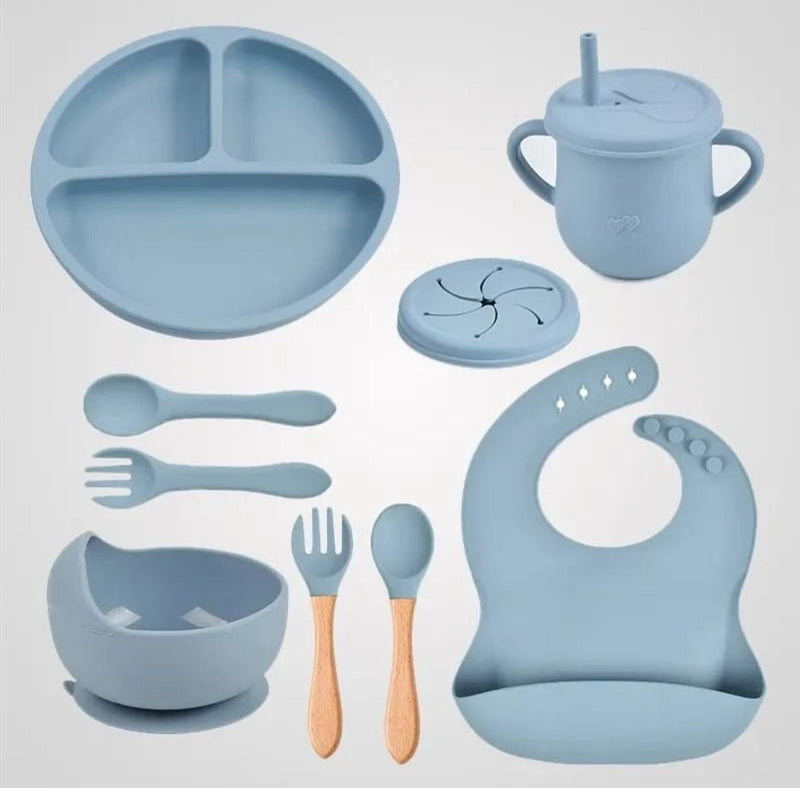 BABY ALIMENTACIÓN SET CUBIERTOS COMPLETOS 8 PIEZAS SILICONA Y9