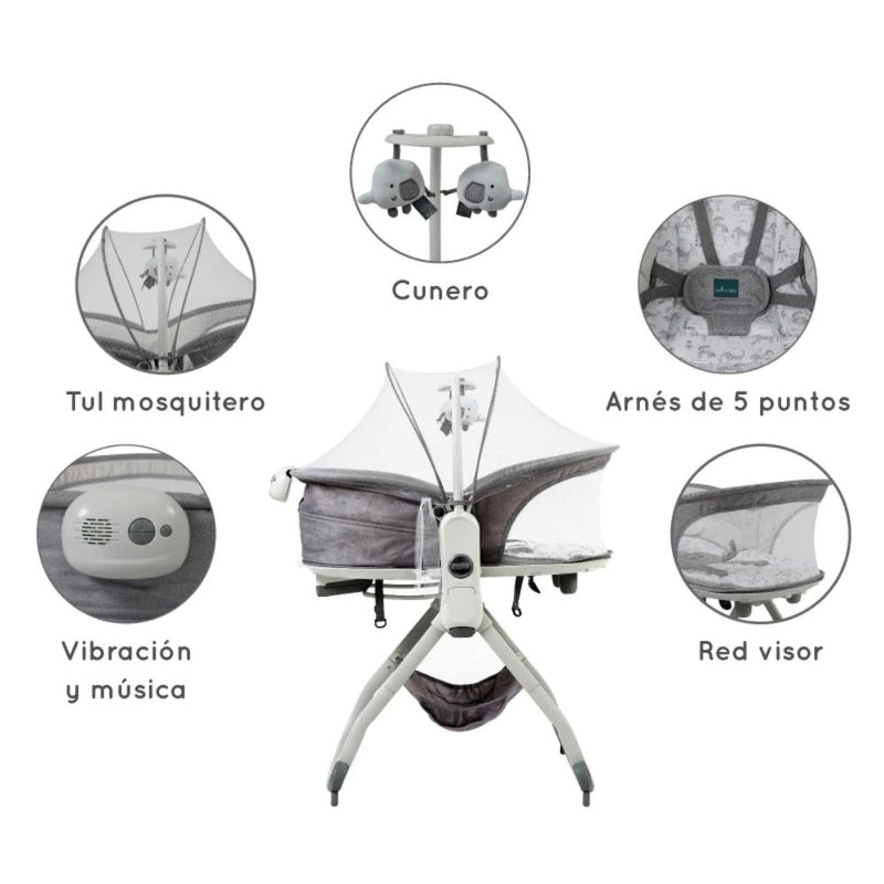 PREMIUM BABY CUNA MULTIFUNCION 6EN1 MELODIAS+MECEDORAS+MOISES+GRIS+VIBRACION R.N-9/15KG PB2216 - 2037441