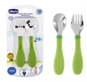 CHICCO PRIMER CUBIERTOS DE ACERO INOX VERDE 18M+ 6831-00